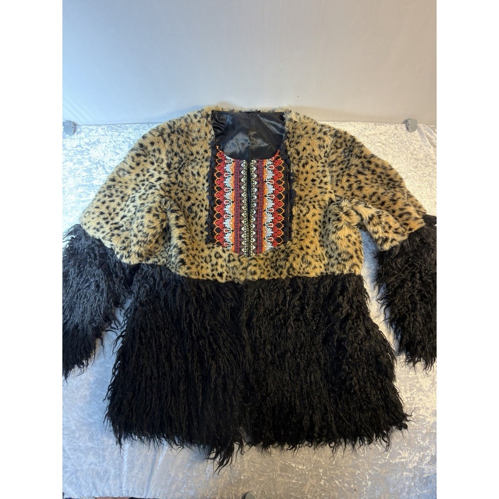 Coco + Carmen XL Leopard Faux Fur Shaggy Coat Embroidered Boho Festival